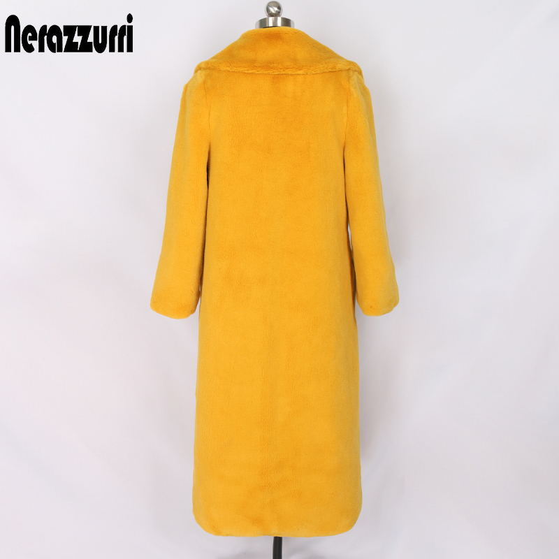 Nerazzurri long womans plus size faux rabbit fur coat yellow black grey colored fluffy teddy coat women's faux fur winter coats 201110