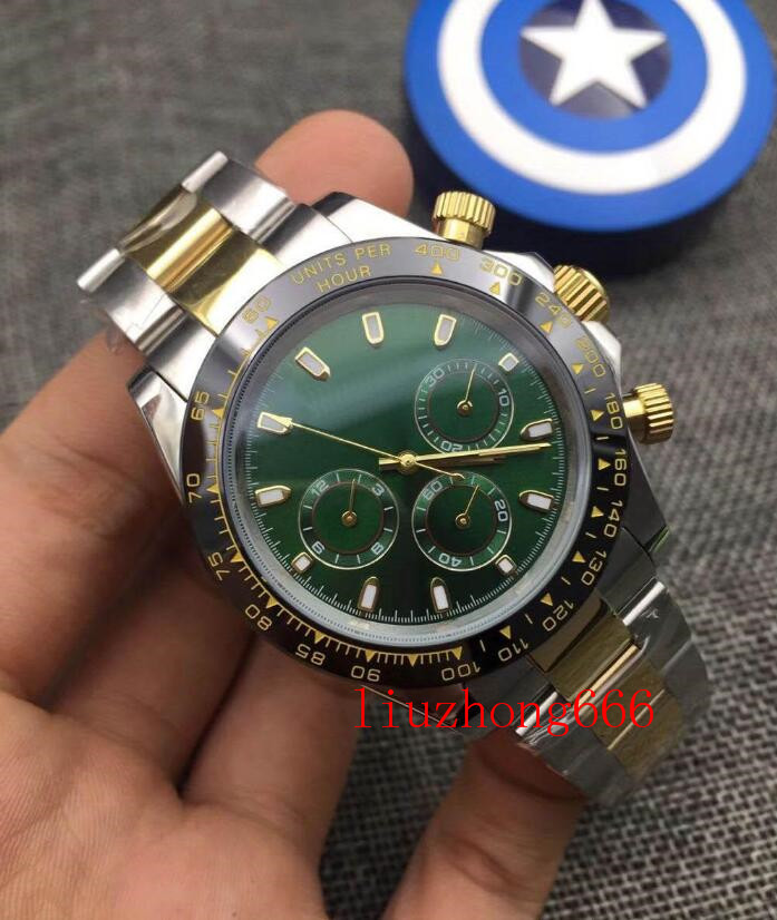 High-quality classic quartz gold and silver men's watch, green dial, stainless steel strap, 6 models