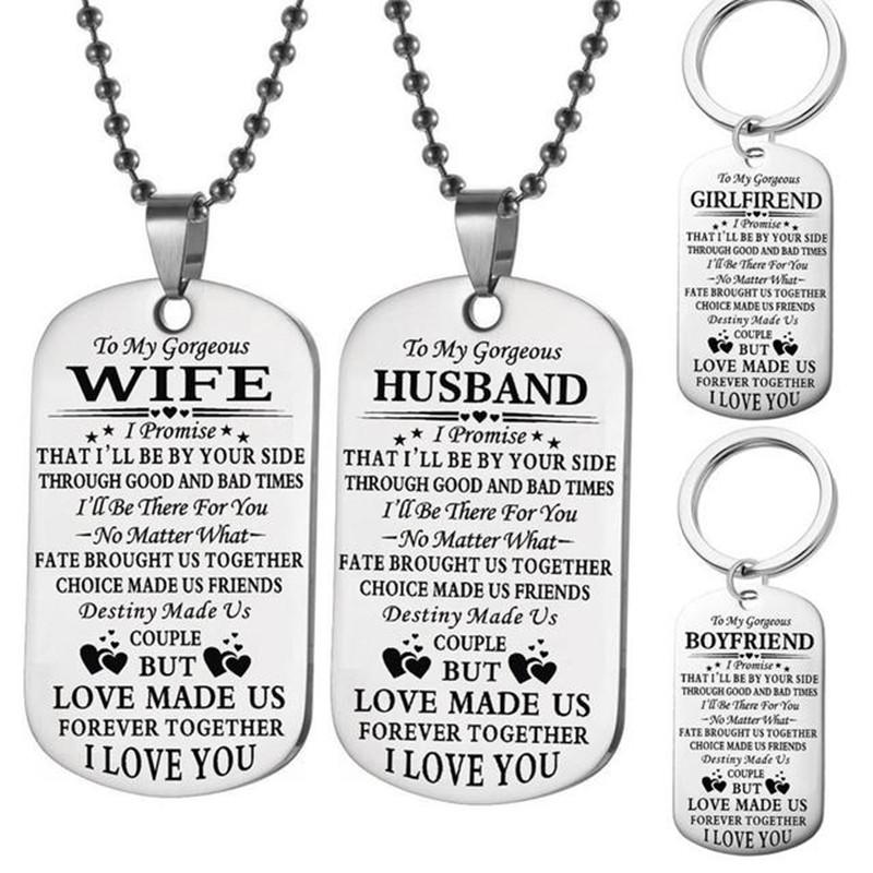 To My Gorgeous HUSBAND/WIFE Stainless Steel Couple Necklace Dog Tag Pendant Love Forever Jewelry Valentine's Day Present
To My Gorgeous HUSBAND/WIFE Stainless Steel Couple Necklace Dog Tag Pendant Love Forever Jewelry Valentine's Day Present