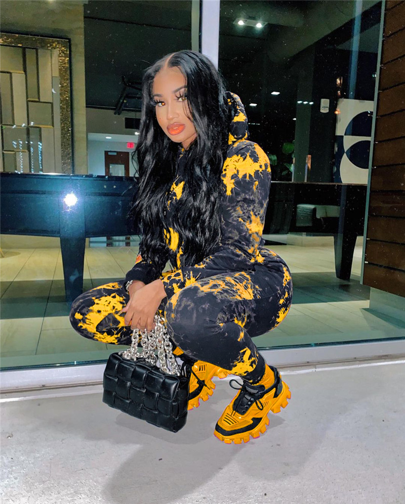 Women hooded outfits tie dye Tracksuit casual 2 piece set long sleeve hoodies+legging winter clothes jogger suit plus size sportswear 4305