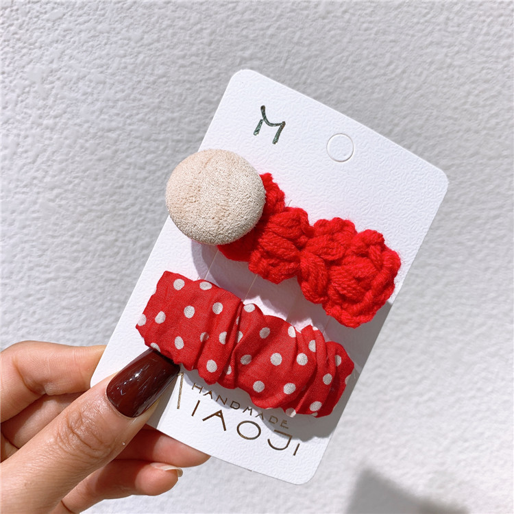 New Korean Children's Dot Plaid Love BB Clip Sweet Girl Fashion Festive Red Velvet Fabric Bow Duckbill Clip Hair Accessories