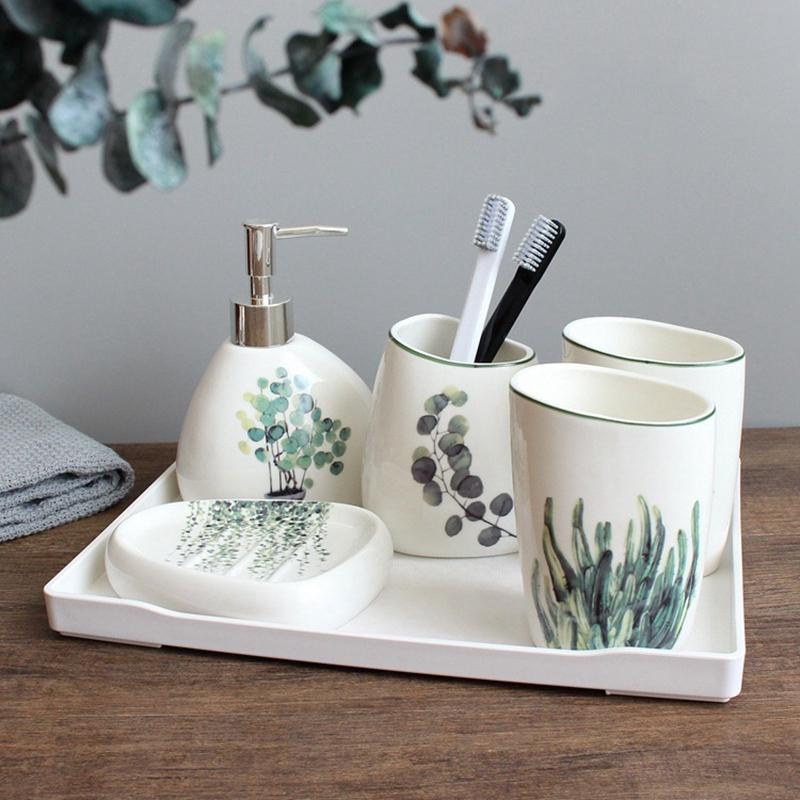 Nordic green plant ceramic six-piece bathroom products Simple five-piece wedding bath set Bathroom ceramic set melamine tray
Nordic green plant ceramic six-piece bathroom products Simple five-piece wedding bath set Bathroom ceramic set melamine tray