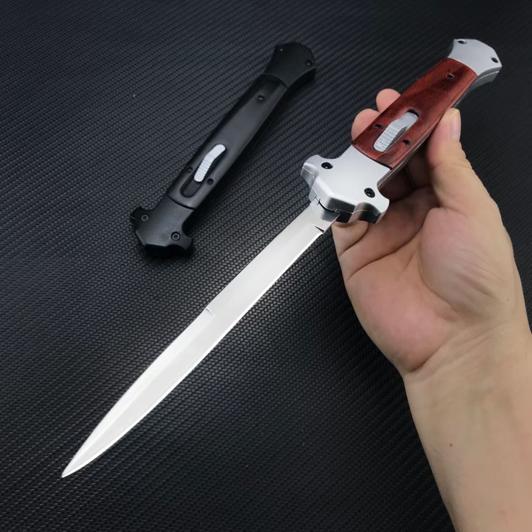 Newmade 2022 13 inch (33CM) Italian mafia Automatic knife Double action Tactical knifes 440C Blade Wood Handle self-defense EDC Hunting Pocket knives 9 11 Inch Tools
Newmade 2022 13 inch (33CM) Italian mafia Automatic knife Double action Tactical knifes 440C Blade Wood Handle self-defense EDC Hunting Pocket knives 9 11 Inch Tools