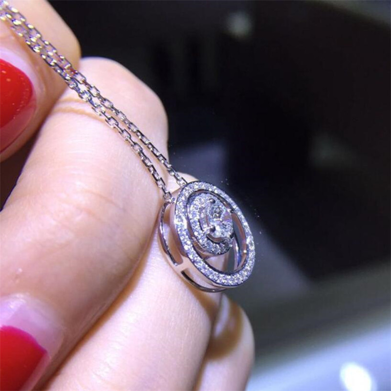 Sterg Sier White Topaz CZ Dia Pendant Elegant Fashion Jewelry for Women Circle Gemstone Clavicle Necklace Gift