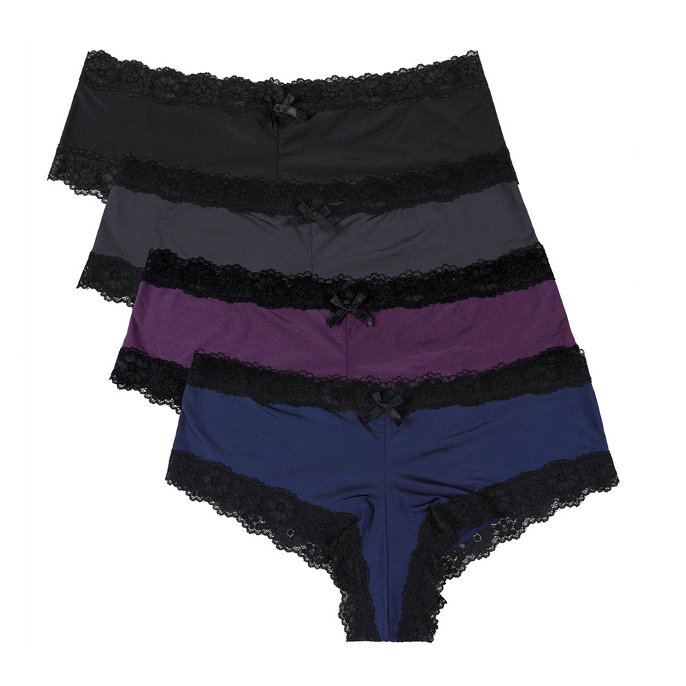 Charmleaks Women Underwear Thong Lace String Sexy Panties Tanga Briefs Lingerie Nylon Bow Tie Mid Waist Cozy 4 Pack Hot Sale 201112