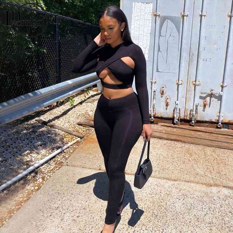 Sexy Black Tank Top Long Sleeve Hollow Out Crop Top Pants Matching Sets Outfits Women Bodycon Two Piece Set Ladies, White
Sexy Black Tank Top Long Sleeve Hollow Out Crop Top Pants Matching Sets Outfits Women Bodycon Two Piece Set Ladies, White