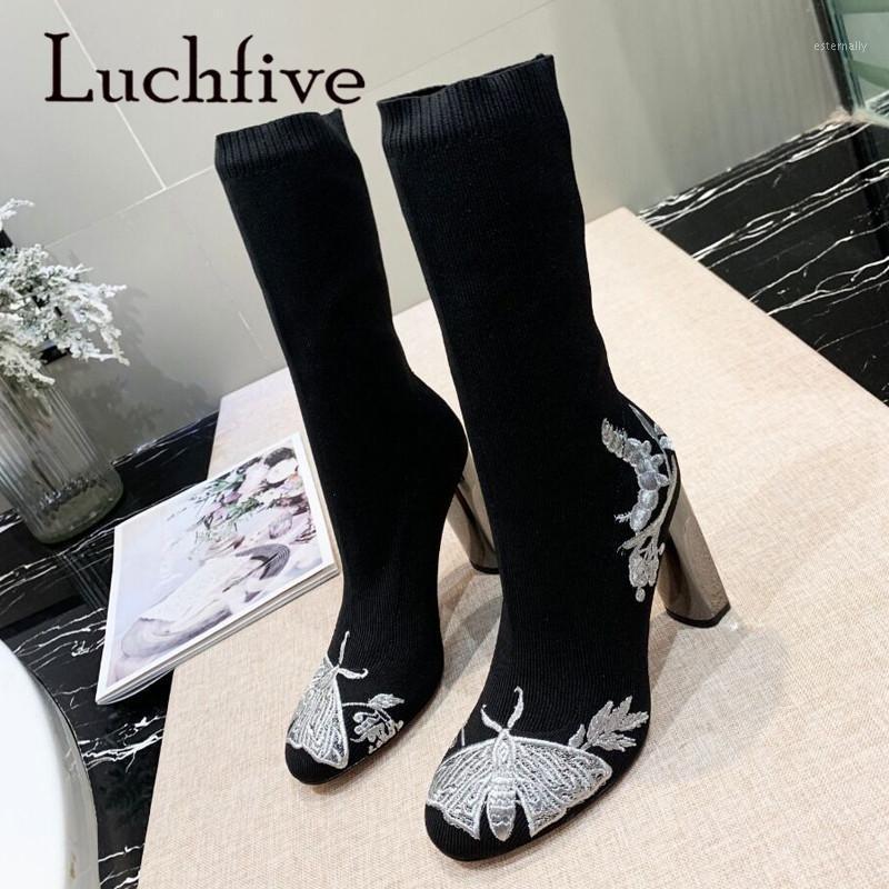 Butterfly Embroidery Sock Boots Ankle Long Block Heel Elastic Shoes Winter Women Dress Boots Knitted Black Gold Silver Shoes1
Butterfly Embroidery Sock Boots Ankle Long Block Heel Elastic Shoes Winter Women Dress Boots Knitted Black Gold Silver Shoes1