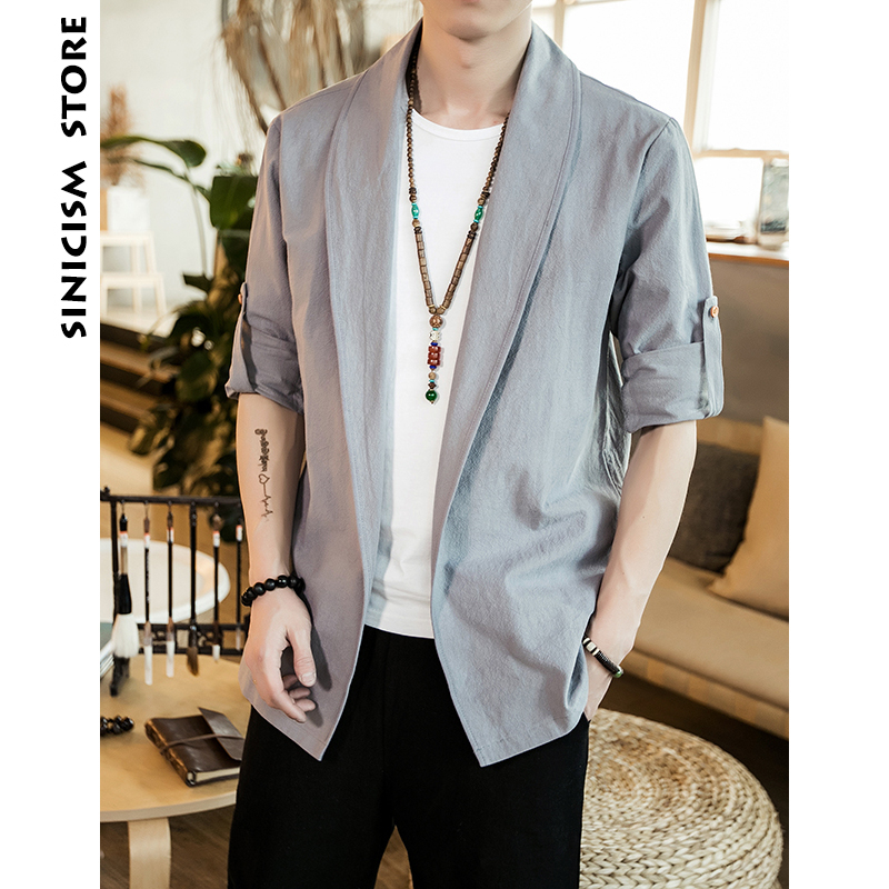 Sinicism Store Men Kimono Jackets Mens Open Stitch Traditional Solid Jackets And Coats Male Streetwear Button Cardigan Plus Size T200319