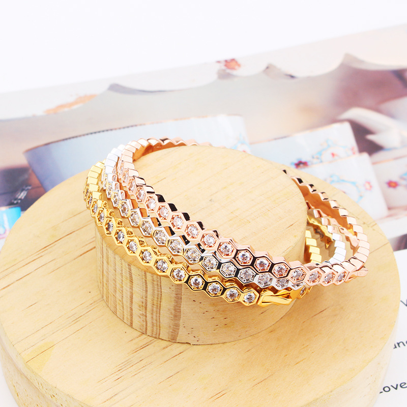 hexagonal design style womens bracelets fashion jewelry friendship bracelets stainless steel bracelets silver rose gold bangle bra