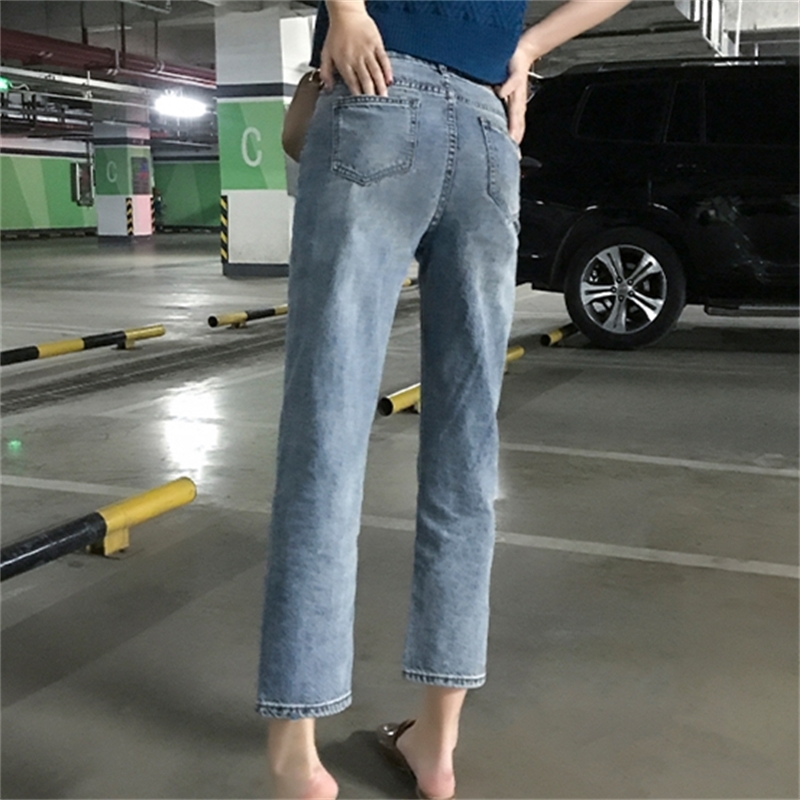 Colorfaith Women Jeans Zipper Casual Straight High Waist Trousers Pants Ladies Grils Ankle-Length Vintage White Denim J5629 201029