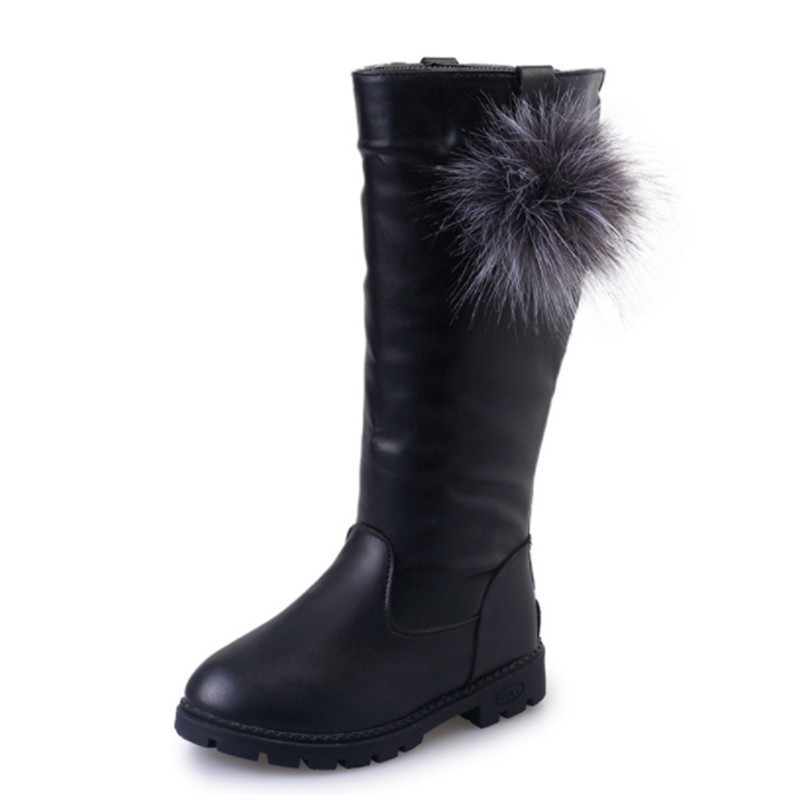 Girls Snow Boots PU Leather Solid Children Shoes Fashion Zipper Knee-high Kids Boots For Girls kids winter boots Size 26-37 LJ200911