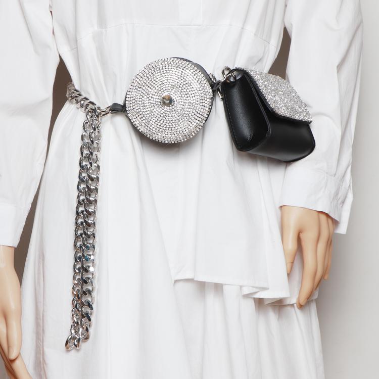 Rhinestone Fanny Packs Metal Wide Chain Double PU Leather Waist Packs Women Fashion Female Coin Money Chest Bag Messenger Bag, Sky blue
Rhinestone Fanny Packs Metal Wide Chain Double PU Leather Waist Packs Women Fashion Female Coin Money Chest Bag Messenger Bag, Sky blue