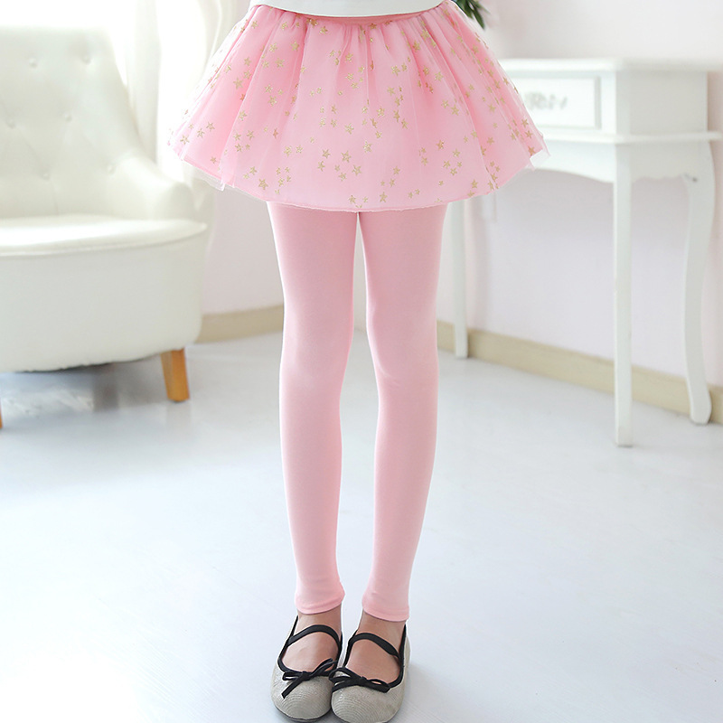 Sequined Stars Girls Legging Skirt-pants Tutu Mesh Golden Star Big Girl Elastic Leggings Children Culottes For 3-12 Years Kids LJ201019