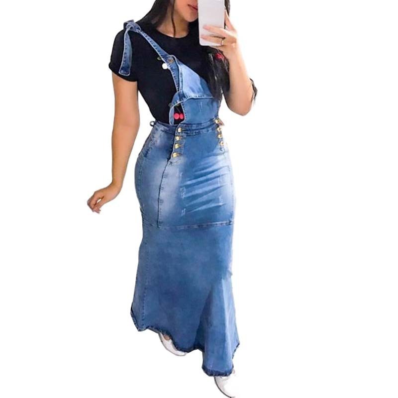 New Suspender Skirt Women Overalls No Stretchy Maxi Long Skirt Mermaid Trumpet Empire High Waist Jeans J9D793 201110