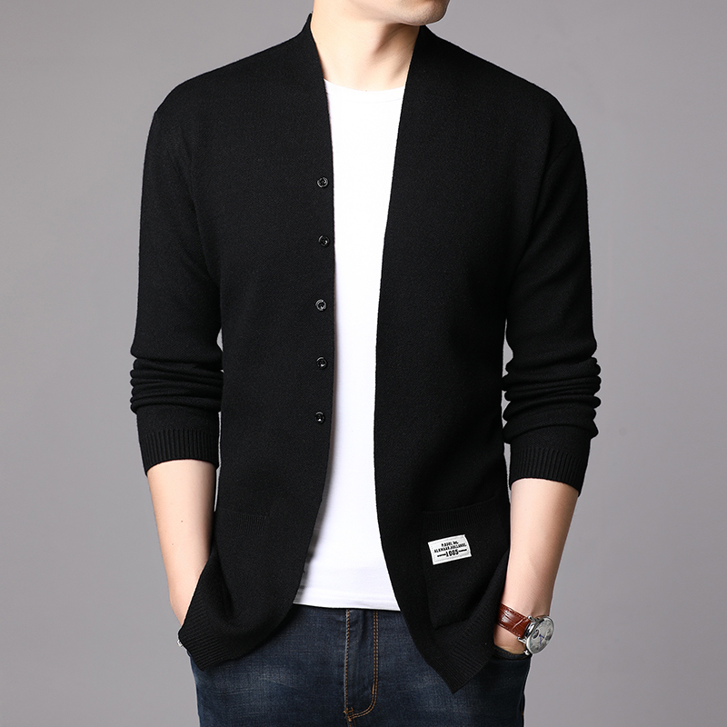Fashion Mens Cardigan Jackets Coats Streetwear Trend Windbreaker Autumn Overcoat Casual Sweater Jacket Men Clothing Black 201104