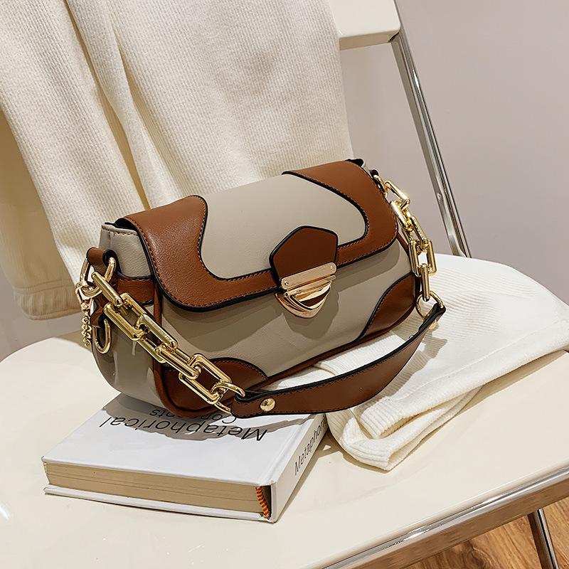 Retro small bag women's bag new Korean fashion casual one shoulder messenger chain hand color matching designer handbags, Beige 
Retro small bag women's bag new Korean fashion casual one shoulder messenger chain hand color matching designer handbags, Beige
