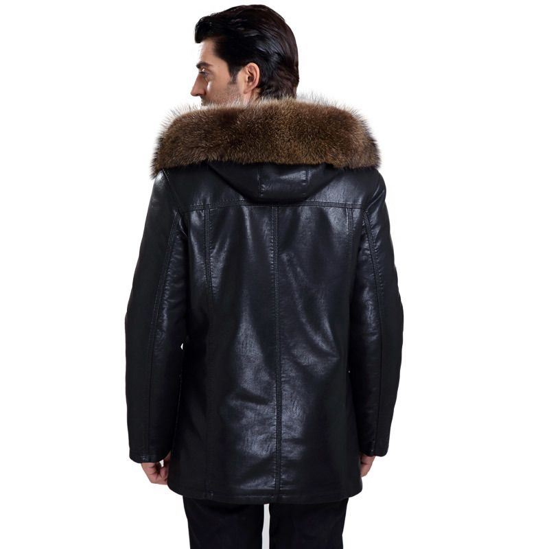 Abou Men's Fur Coat With Fur Hooded High Quality Fashion Leather Jacket For Real Lined Mens Overcoat 201127