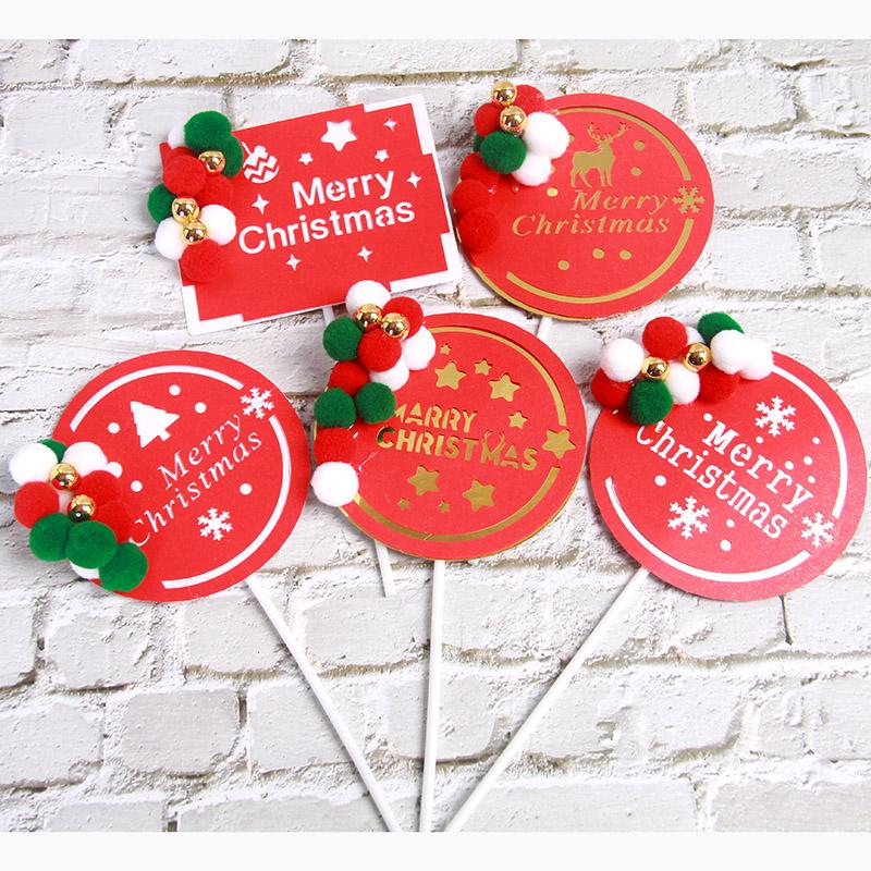 New Christmas fur ball square card baking cake decoration card Christmas cake decoration party supplies