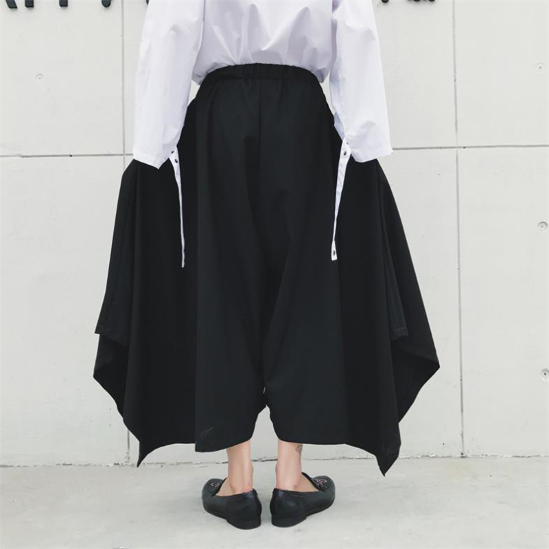 Vintage Men Pants Elastic Casual Baggy Hakama Pants Hip-hop Men Gypsy Cotton Linen Wide-legged Loose Pants Drawstring Hiphop 201110