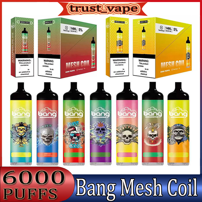 Original Bang Mesh Disposable E cigarette Device Pod Kit 6000 Puffs 850mAh Rechargeable Battery Prefilled 14ml Coil Cartridge Vape Stick Pen
Original Bang Mesh Disposable E cigarette Device Pod Kit 6000 Puffs 850mAh Rechargeable Battery Prefilled 14ml Coil Cartridge Vape Stick Pen