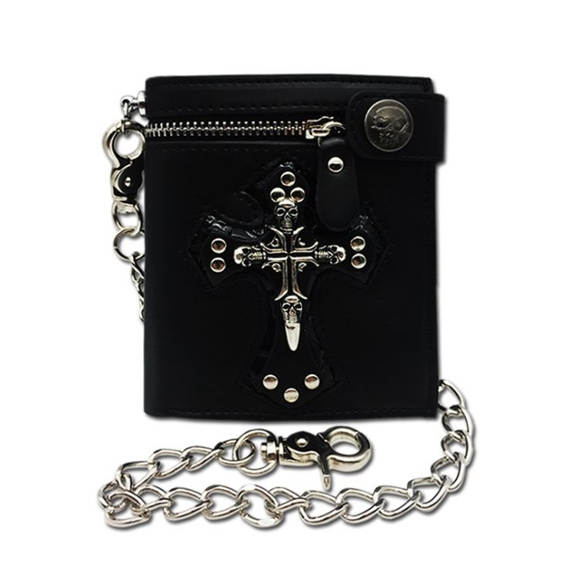 Brand New Men Vintage Short Purse Boys Goth Skull Head Cross Black PU Leather Biker Punk Snap Zipper Wallet with Long Key Chain C1115, Black no chain
Brand New Men Vintage Short Purse Boys Goth Skull Head Cross Black PU Leather Biker Punk Snap Zipper Wallet with Long Key Chain C1115, Black no chain