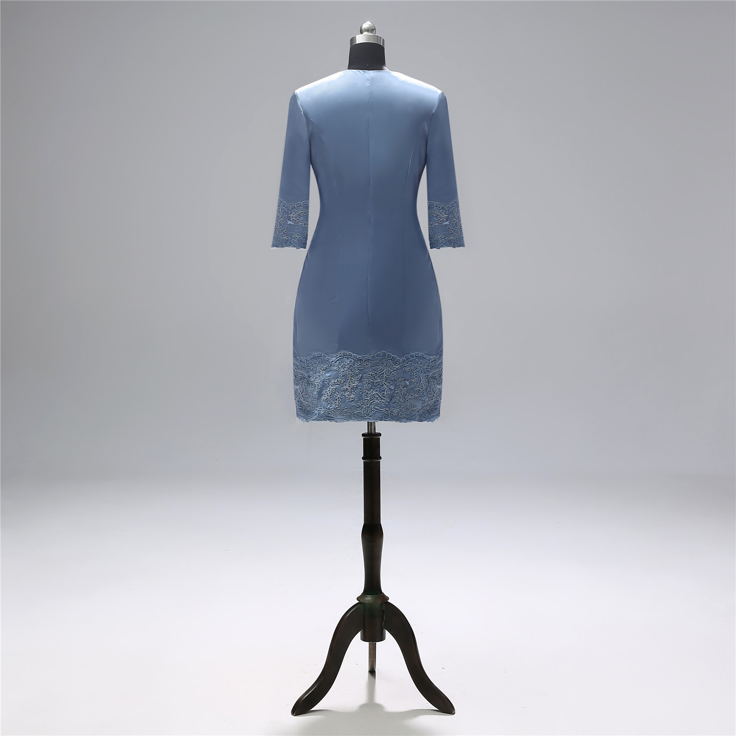 knee length Mother of Bride Groom Dresses with lace jacket two pieces real photos 3/4 Sleeves Sheath Long Mother Dresses Formal Evening Gown