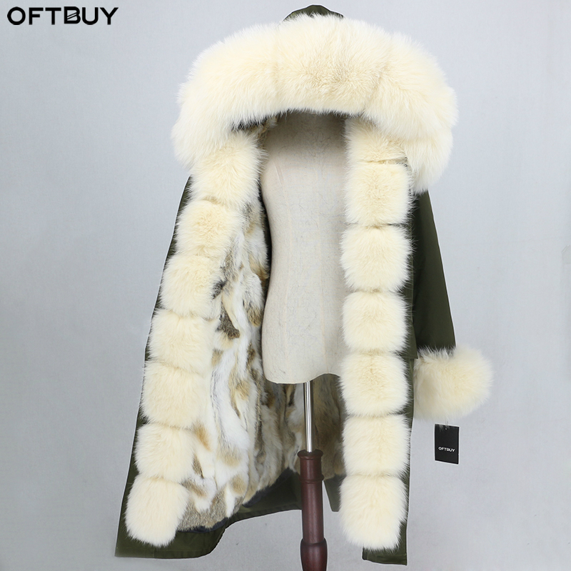 OFTBUY Waterproof Parka X-long Real Fur Coat Winter Jacket Women Natural Fox Fur Collar Hood Real Rabbit Fur Liner Streetwear 201103