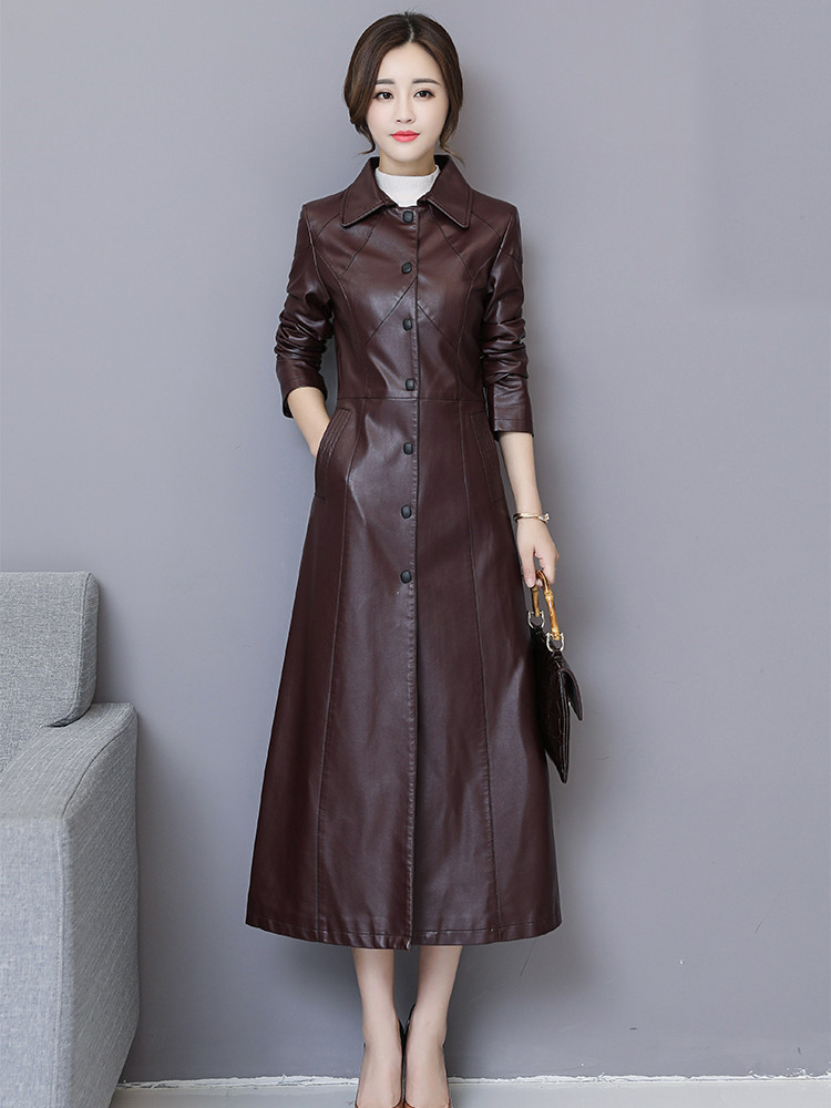 Lautaro Extra long leather trench coat for women Red black plus size clothes for women 4xl 5xl 6xl 7xl Womens fall fashion 201226