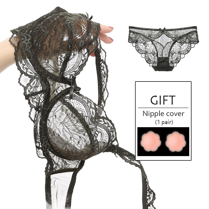 New White Transparent Women Bra And Panties Set gerie Sexy Plus Size C D E Cup Push Up Brassiere Lace Underwear Sets For Girl Y1230