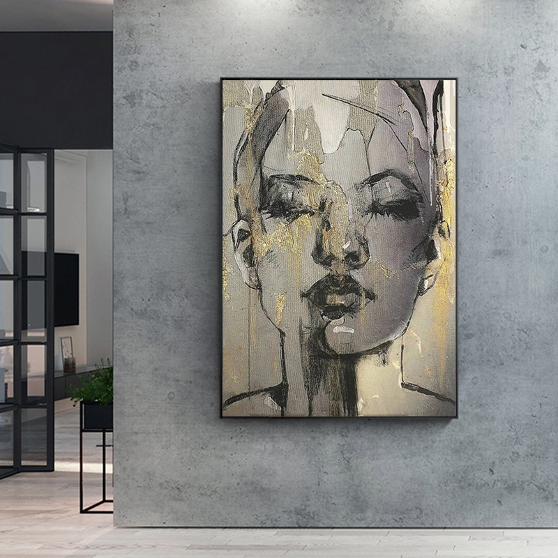 Sexy Women Face Golden Nude Figure Posters Canvas Painting Wall Art Pictures Posters and Prints Wall Decoration for Living Room