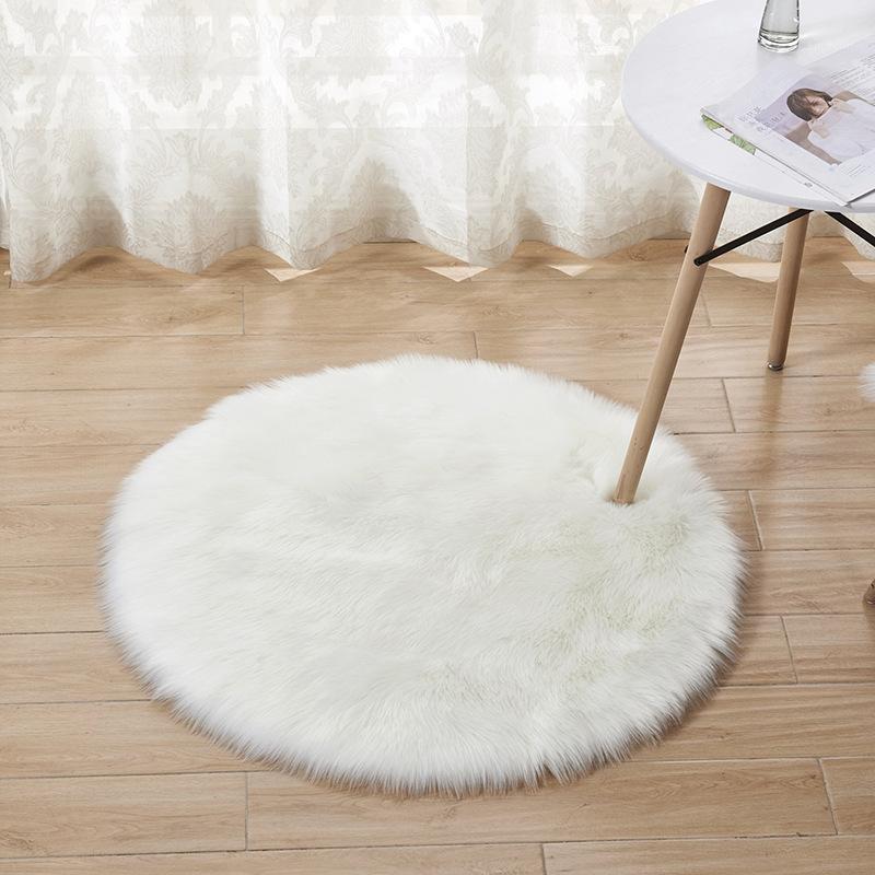

Soft Artificial Wool Sheepskin Round Carpet White Fluffy Furry Rug Chair Cover Bedroom Mat Fur Warm Long Hairy Area Rugs Seat1, Color2