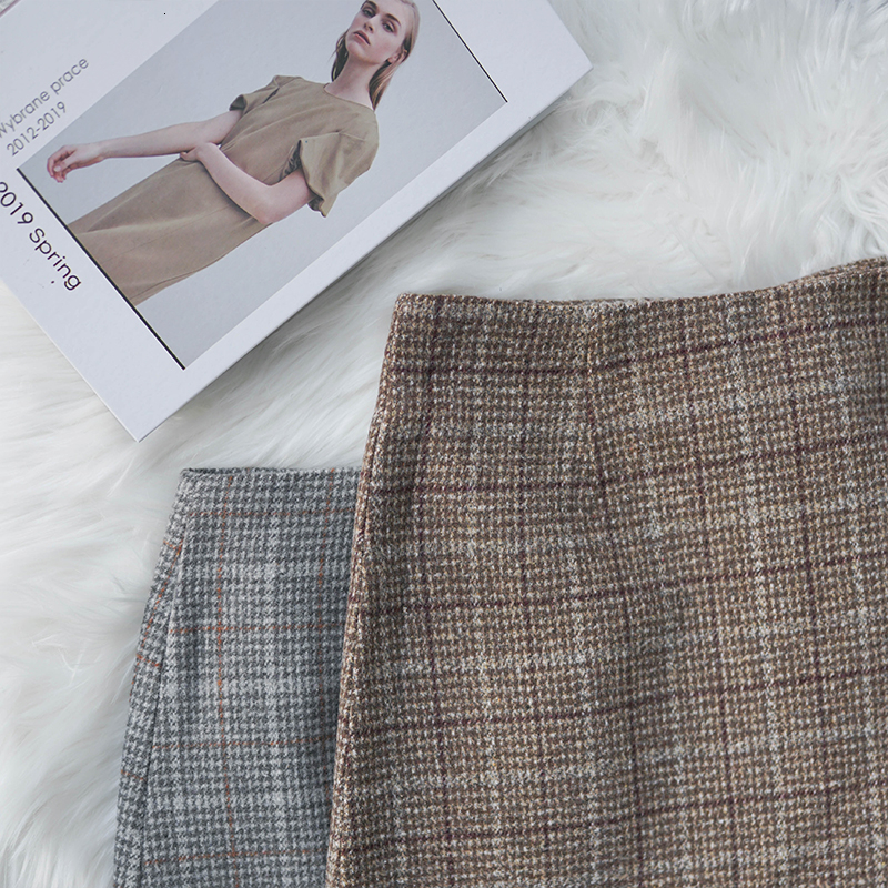 Vintage Plaid Woolen Mini Skirts Korean Fashion Women High Waist Aline Skirts Autumn Winter Streetwear T200324