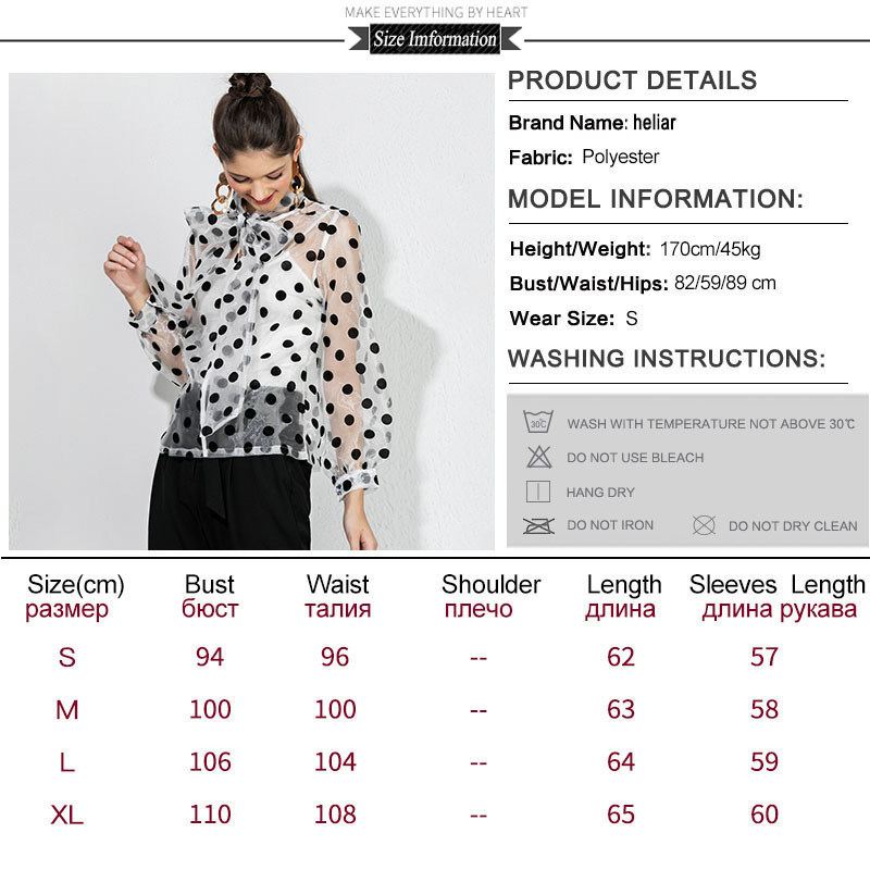HELIAR Black Polka Dot Blouse Women Transparent Sexy Long Sleeves Autumn Spring Streetwear White Organza Blouses Tops Women T200322