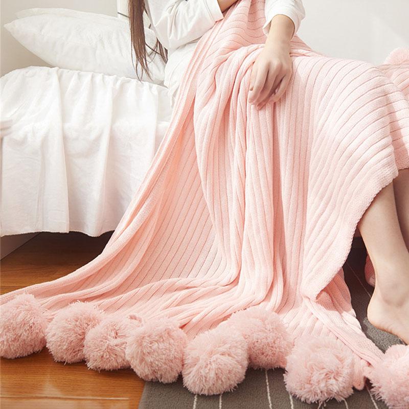Tassel ball knitted blanket Solid color cotton striped thread blanket Air Conditioning lunch break Sofa cover
Tassel ball knitted blanket Solid color cotton striped thread blanket Air Conditioning lunch break Sofa cover