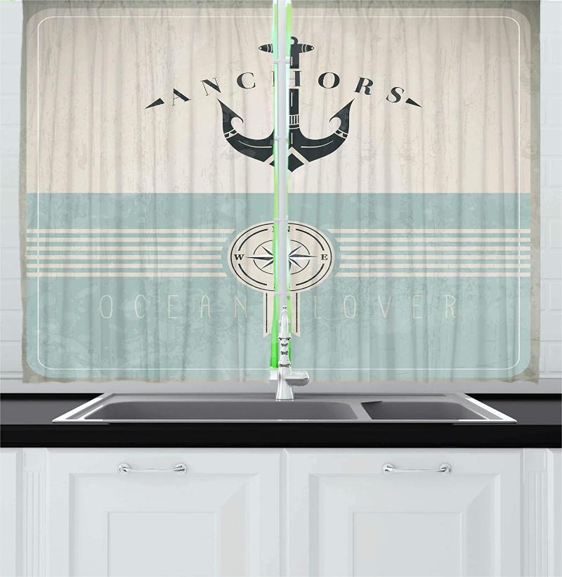 Nautical Kitchen Window Curtains Aged Ocean Lover Phrase with Anchor and Compass Marine Adventure Design Window for Kitchen Cafe, As pic
Nautical Kitchen Window Curtains Aged Ocean Lover Phrase with Anchor and Compass Marine Adventure Design Window for Kitchen Cafe, As pic