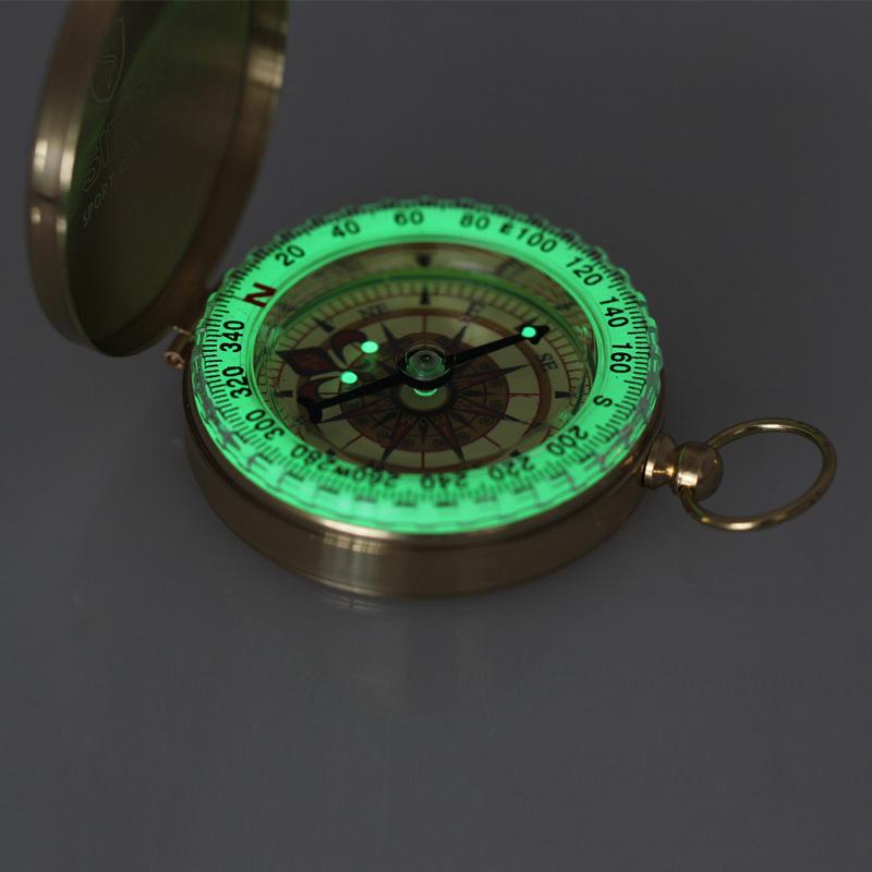 Luminous Brass Pocket Compass Sports Camping Hiking Portable Brass Pocket Fluorescence Compass Navigation Camping Tools Party Favor