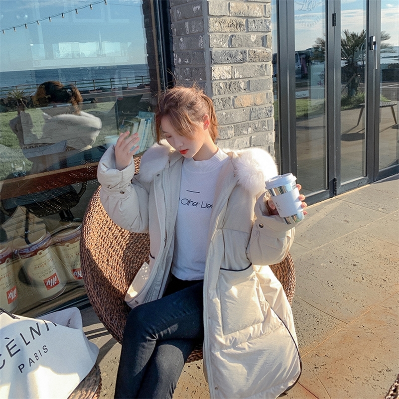 Han edition heavy hair led to film the new female long down jacket cap loose cotton coat of long big yards 201217