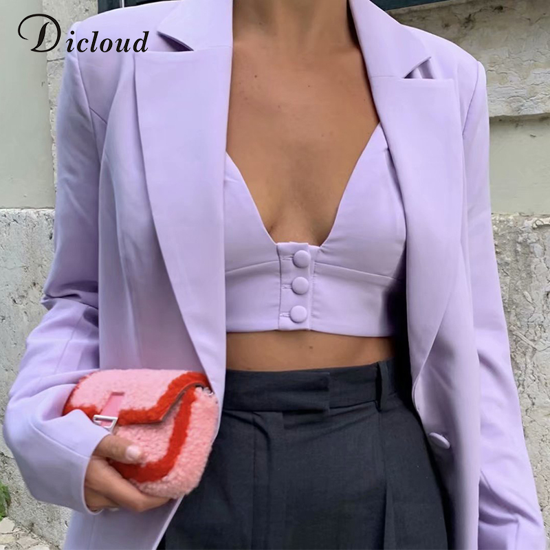 DICLOUD Violet Oversize Blazer With Pocket Women Autumn Winter Long Sleeve Solid Jacket Office Lady Fashion Streetwear 201114