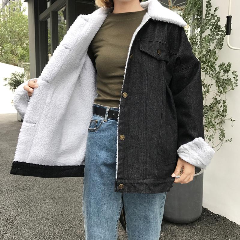 Women Denim Jacket Coat Lambswool Warm Fleece Outerwear Overcoat Autumn Winter Black Blue Batwing Sleeve
Women Denim Jacket Coat Lambswool Warm Fleece Outerwear Overcoat Autumn Winter Black Blue Batwing Sleeve