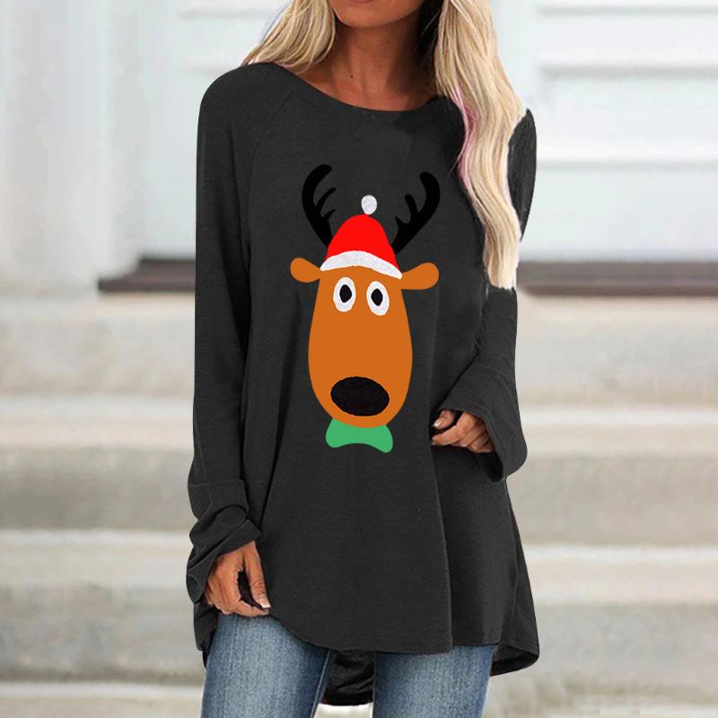 #R40 Christmas Elk Printing Blouse Women Casual Loose Tunic Shirt O Neck Long Sleeve Tops Blouses Women Shirts Blusas De Mujer, Blue
#R40 Christmas Elk Printing Blouse Women Casual Loose Tunic Shirt O Neck Long Sleeve Tops Blouses Women Shirts Blusas De Mujer, Blue
