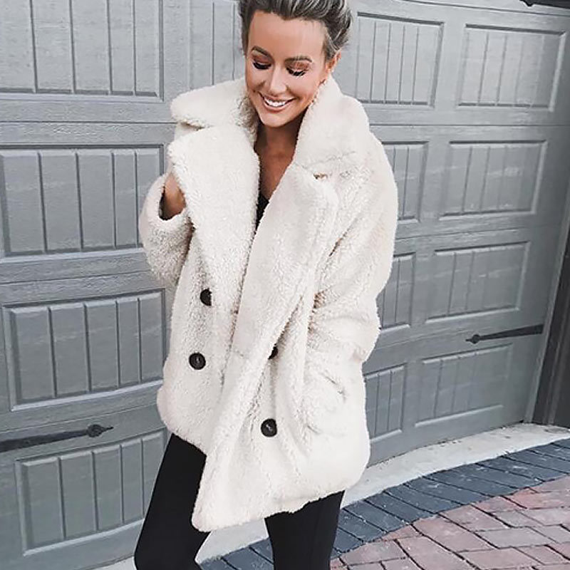 Women winter jacket fashion new doublebreasted sweaters lapel loose fur jacket women outwear women coat ladies jacket T200212