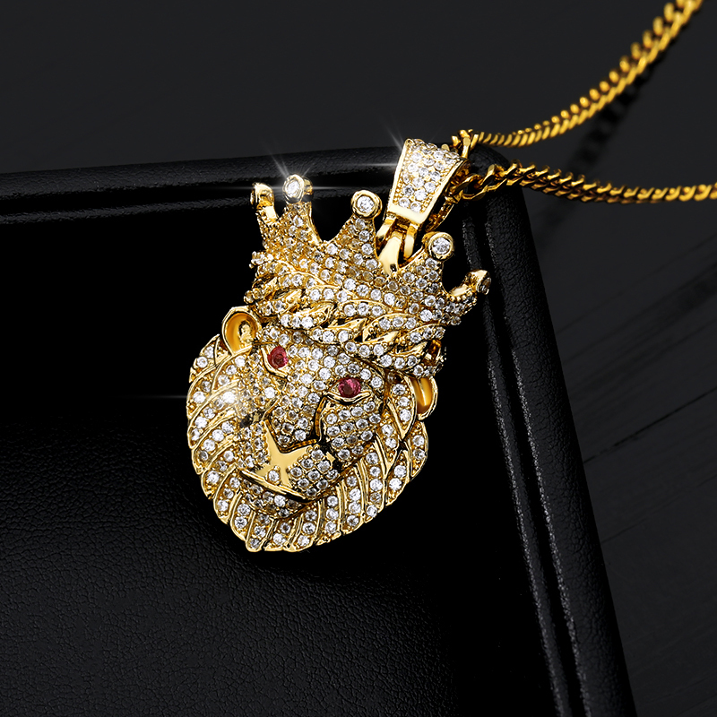 Lion Head Pendant Necklace Hip hop Punk Gold/ Platnium Color Zircon Choker Chain Ice Out Necklace for Women Men Jewelery Gift 201013