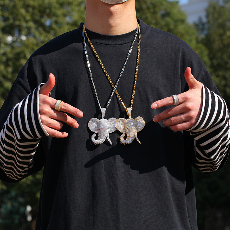 Hip Hop AAA Cubic Zirconia Pave Bling Iced Out Elephant Animal Pendants Necklace for Men Women Fashion Jewelry Gold Color Y1220