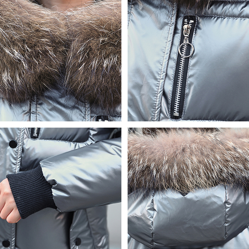 winter X-long shiny solid women's parkas plus size with fur collar hooded thick Korean style puffer coats and jackets women 201217