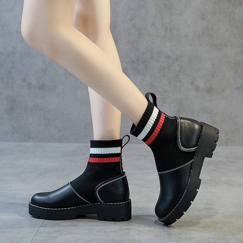 Ankle Boots Chunky Heels Platform Sock Knitting Slip On Women Fashion Shoes Black Genuine Leather Ladies, Black and blue
Ankle Boots Chunky Heels Platform Sock Knitting Slip On Women Fashion Shoes Black Genuine Leather Ladies, Black and blue