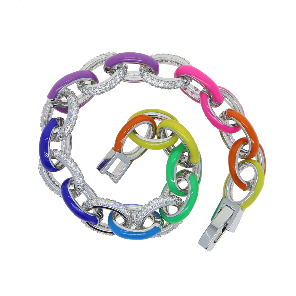 2021 New Arrived Fashion Women Jewelry Micro Pave CZ Neon Enamel 8MM Rolo Link Chain Bracelet