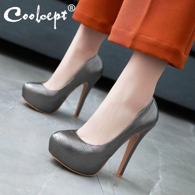 Coolcept Leather Platform Women Pumps Thin High Heels Women Shoes Slip On Sexy Party Wedding Soft Casual Footwear Size 33-48, Black 
Coolcept Leather Platform Women Pumps Thin High Heels Women Shoes Slip On Sexy Party Wedding Soft Casual Footwear Size 33-48, Black