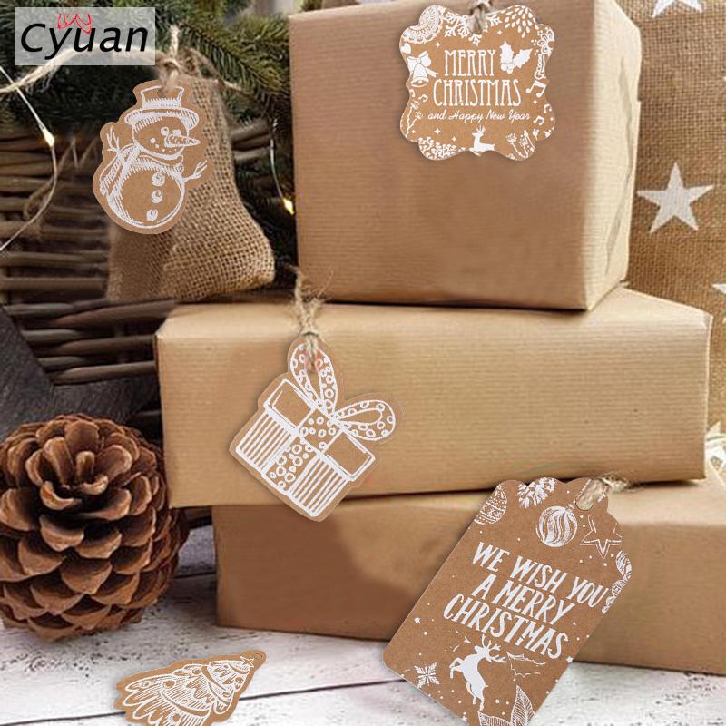 

Cyuan 50pcs Christmas Gift Tags Santa Claus Snowflake Kraft Paper Tag with rope Label Xmas Gift for Xmas Party DIY Supplies