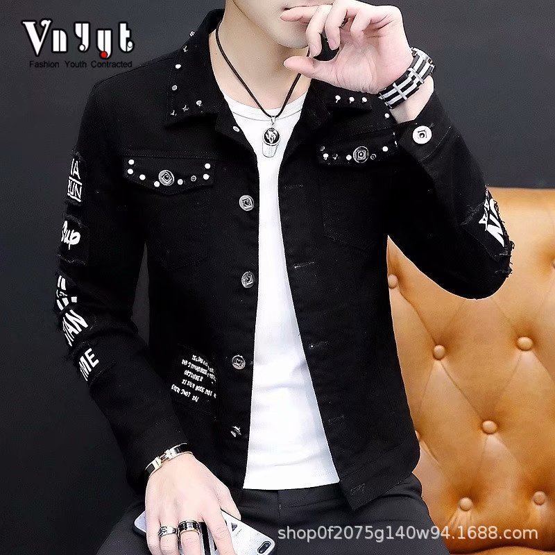 New denim jacket Korean teenagers Cotton yellowblackredwhite students men spring autumn River hole youth dress coat 201116