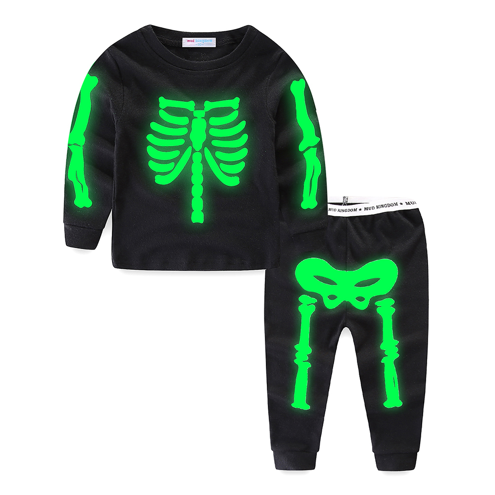 Mudkingdom Little Boys Girls Pajama Set Glowing Halloween Skeleton Fashion Kids Sleepwear Outfits LJ201216